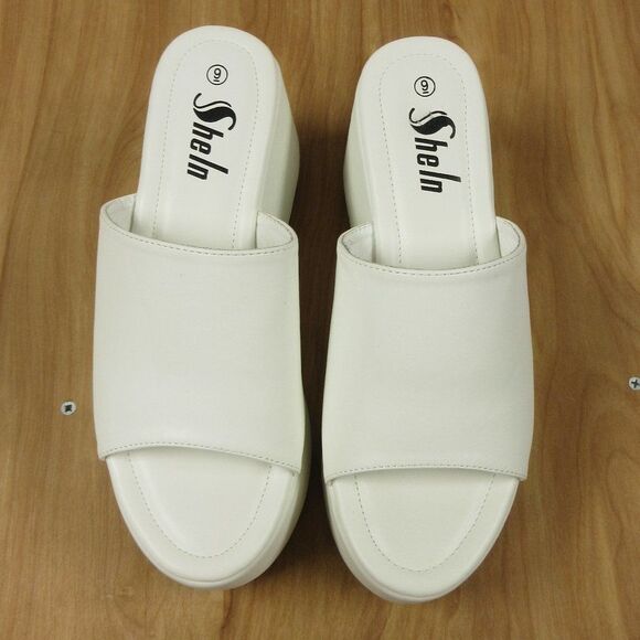 SHEIN Thick Platform Wedge Heel Slide Mule Womens Sz 9 Slip On White Sandal NEW - Picture 3 of 15